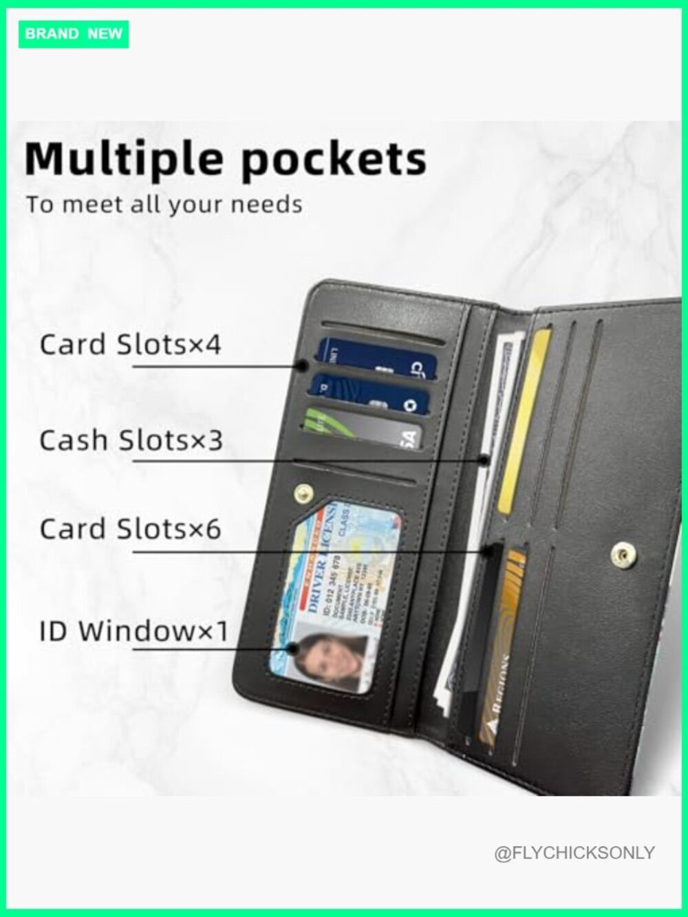 PU Leather Long Bifold RFID Blocking Wallet with Secure Snap Closure, 10 Card - Picture 4 of 7